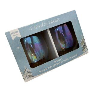 Winter Frost Iridescent Stemless Wine Glasses Set Of 2 17.5 Oz 526 Ml Hand Wash